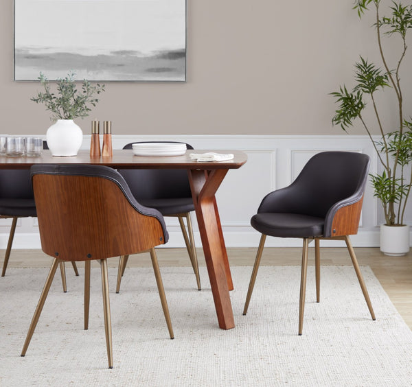 English Elm Chair Set of 2 Faux Leather Padded Seats Walnut Accents Copper Legs Modern Dining B202S02189
