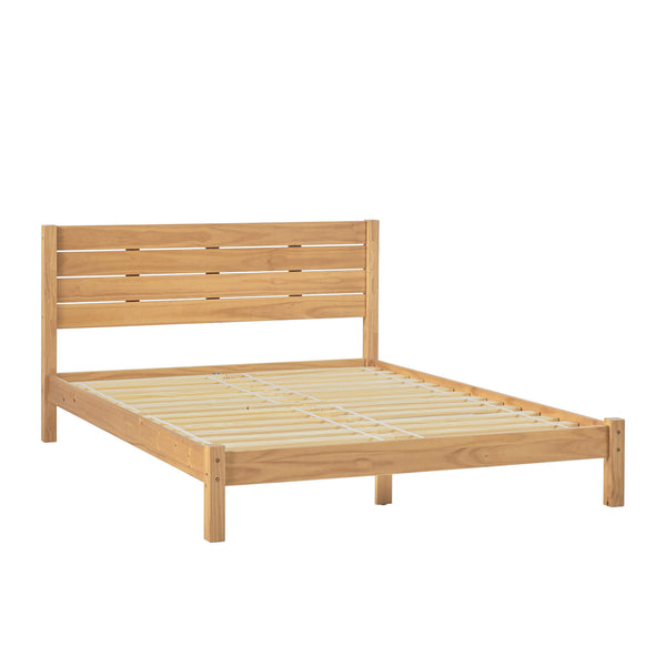 Isla Minimalist Queen Bed Frame - Sustainably Crafted Solid Pine Wood with Simple Boho Headboard