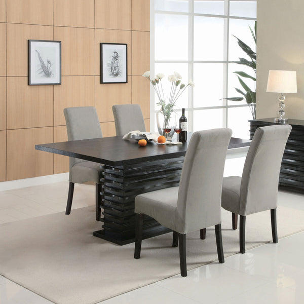 English Elm Shandra Grey and Black 5-Piece Dining Set with Textured Table Base, Grey Upholstery, Modern Elegance B062S00812