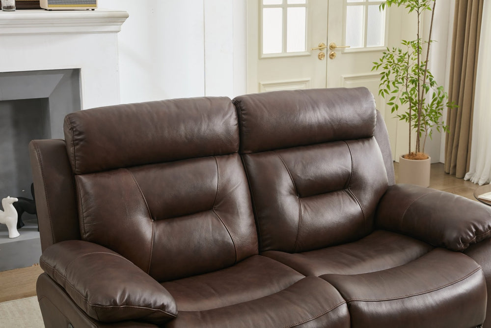 English Elm Genuine Leather Reclining Loveseat Tufted Back Overstuffed Arms Slim Metal Legs W1896S00011