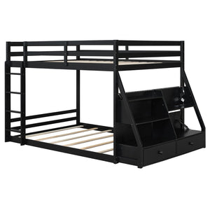 English Elm Full Bunk Bed with App Led Lighting Usb Charging Storage Drawers Kids Bedroom Black N820S00080B