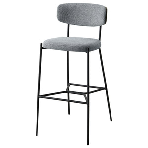 English Elm Joy Grey Pub Height Bar Stool Pair — Upholstered Curved Back Support, Metal Frame, Geometric Footrest, Durable Comfort B062P299865