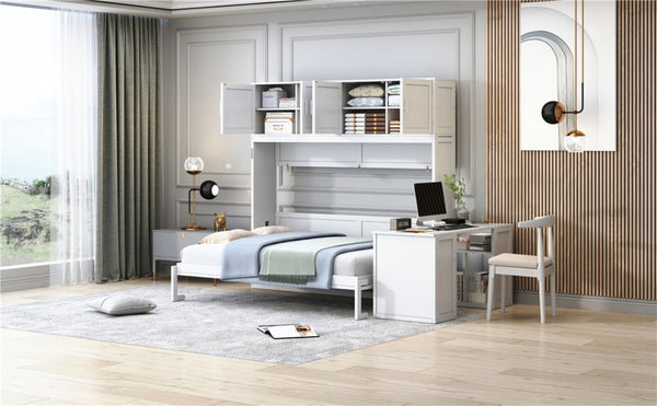 English Elm Queen Murphy Bed With Desk & Storage Shelves - Versatile, Space-Saving Solution For Modern Homes N820S10034K-GIGA