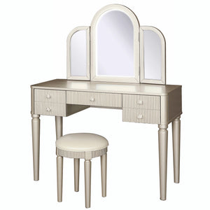 English Elm AGODY Mirrored Vanity with LED Light and Solid Rubber Wood Frame, Skin-Friendly PU Seat for Bedroom Champagne W2170P208424