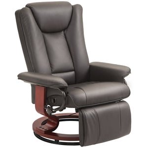 English Elm HOMCOM Manual Swivel Recliner Chair with Footrest and 360° Base, PU Leather, Padded Comfort Brown W2225P229106
