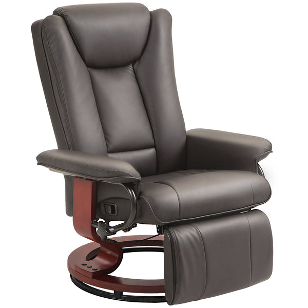 English Elm HOMCOM Manual Swivel Recliner Chair with Footrest and 360° Base, PU Leather, Padded Comfort Brown W2225P229106