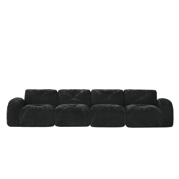 English Elm 140''soft Velvet Modular Cloud Sofa Tufted Plush Seating for Living Room or Home Theater Black W714S01629