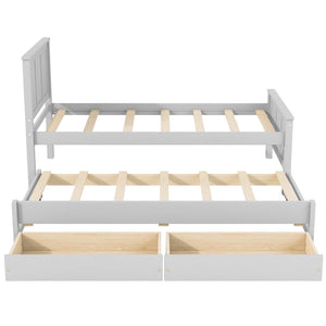 English Elm Twin Pine Platform Bed with Pull-out Trundle Storage Drawers for Kids or Guests White N7090008815K