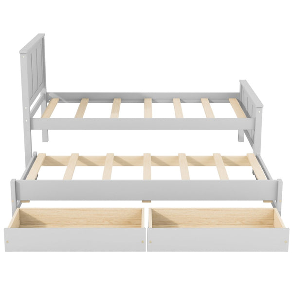 English Elm Twin Pine Platform Bed with Pull-out Trundle Storage Drawers for Kids or Guests White N7090008815K