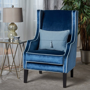 Christopher Knight Home® - Noble House - Eddison Traditional Cobalt Velvet Two Toned Club Chair with Light Blue Accent Pipping