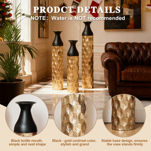 English Elm Floor Metal Vases Set Of 3 - Elegant White And Gold Decor For Modern Home Interiors, 24.8-33.8In W2796P234276