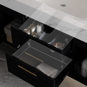 English Elm 39.4 Inch Floating Bathroom Vanity Sintered Stone Top Solid Wood 2 Soft Close Drawers W3136S00081