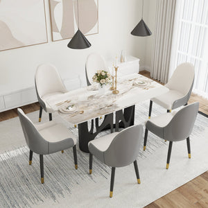 English Elm 63" Modern Sintered Stone Dining Table With Curved Bronze Iron Legs - Seats 6, Stylish & Durable! W1535S00432