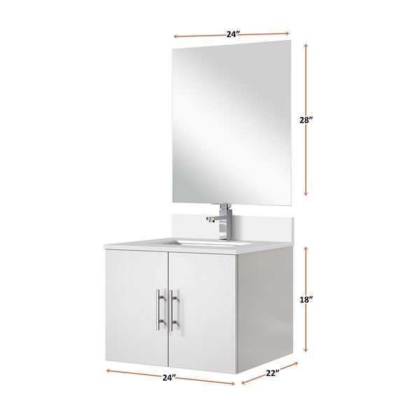 English Elm Glossy White Single-Sink Vanity Set With Cultured Marble Top, Frameless Mirror & Chrome Faucet Included B2731S01303