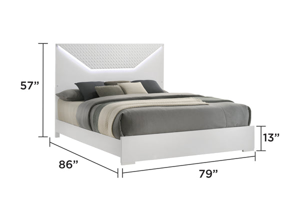 English Elm Blanca King 5-Piece Bedroom Set with LED Headboard, White Lacquer Finish, Quilted Accents & Storage B009S01392