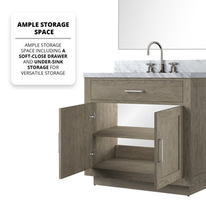 English Elm Grey Oak Single Bath Vanity Set With Carrara Marble Top, Mirror & Faucet - Modern Elegance Redefined! B2731S01955