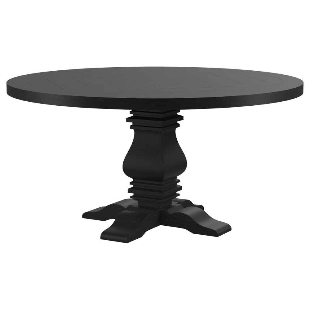 English Elm Allende Solid Pine Round Dining Table Carved Pedestal Base Distressed Farmhouse Finish B062S01521