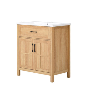 English Elm 30" Solid Pine Bathroom Vanity with Resin Sink Soft Close Doors and Natural Grain Finish N710P405952P