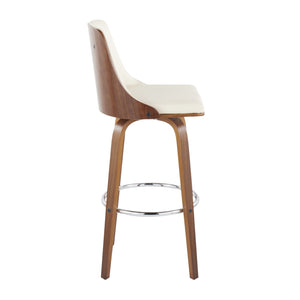 English Elm Gianna Mid-Century Barstool with Swivel, Walnut Wood Frame, Tufted Faux Leather Seat, Set of 2 Cream B202S00584