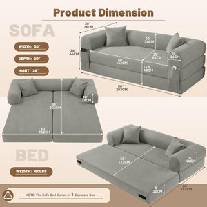English Elm Convertible Corduroy Sleeper Sofa Queen Fold Out Bed with Dual Storage Pockets Light Gray W3396P483179
