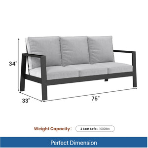 English Elm 4-piece Outdoor Conversation Set with Powder-coated Aluminum Frame and Plush Deep Cushions Black+Grey B082S00102