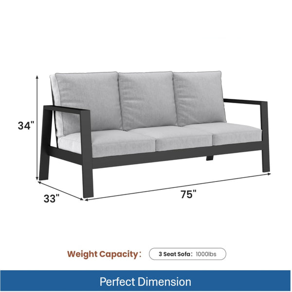 English Elm 4-piece Outdoor Conversation Set with Powder-coated Aluminum Frame and Plush Deep Cushions Black+Grey B082S00102