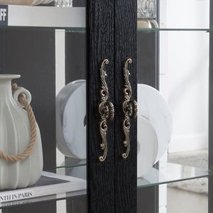 English Elm Lighted Curio Cabinet With Adjustable Shelves & Built-In Drawer - Elegant Display With Lighting, Black W1758P297549
