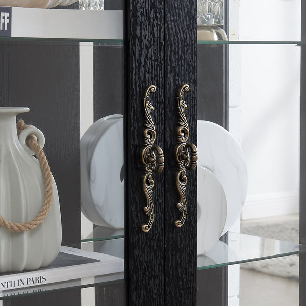 English Elm Lighted Curio Cabinet With Adjustable Shelves & Built-In Drawer - Elegant Display With Lighting, Black W1758P297549