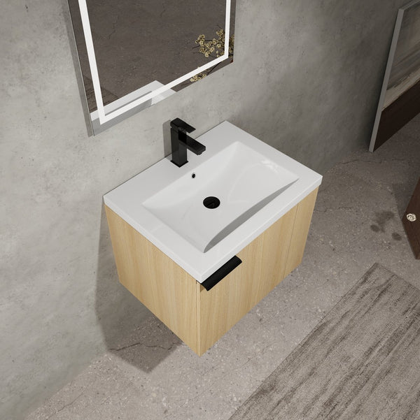 English Elm 24" Bathroom Vanity Sink Combo - Modern Oak Cabinet Set With Ample Storage & Soft-Close Doors W1972P204941