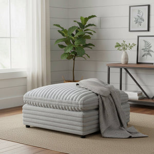 English Elm Jenny Plush Polyester 40 in. Square Ottoman - Gray Ultra-Plush Cord Fabric, Down-Fiber Topper & Hardwood Frame B050P408897