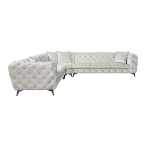 English Elm Atronia Beige Sectional Sofa with 4 Pillows — Button Tufted Fabric, Pocket Coil Seats, Removable Covers B2726S00353