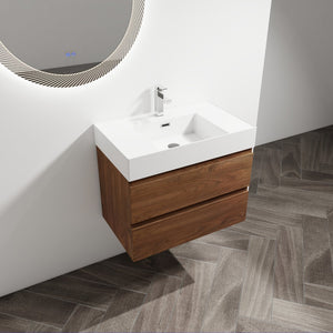 English Elm 30" Wall-Mounted Bathroom Vanity With Resin Sink, Soft-Close Drawers & Eco-Friendly Design Options W999S00200