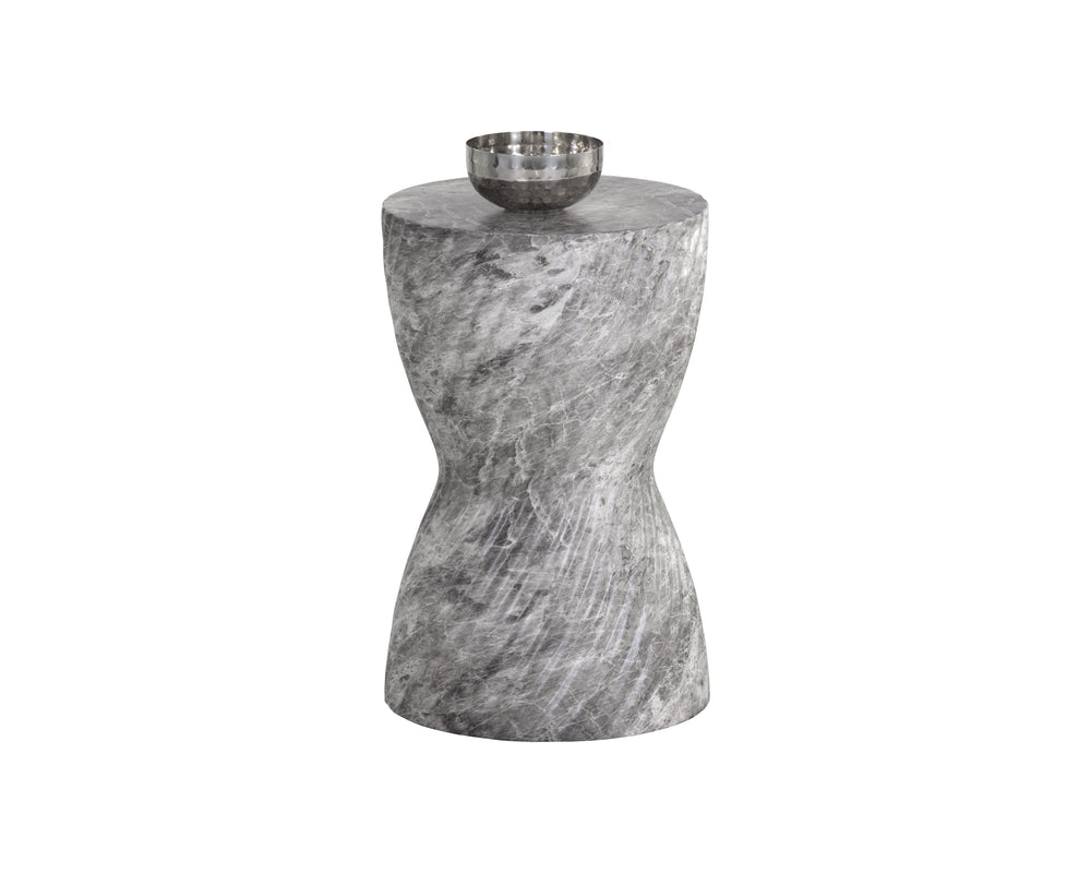 Sunpan Cara End Table - Stunning Faux Marble Design with Unique Swirl Base for Indoor and Outdoor Spaces Marble Look / Grey