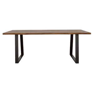 English Elm Wobegon Grey Sheesham Rectangular Dining Table with Live-Edge Wood Top and Metal Angled Sled Legs for Rustic Modern Kitchens and Dining Rooms B062P375995