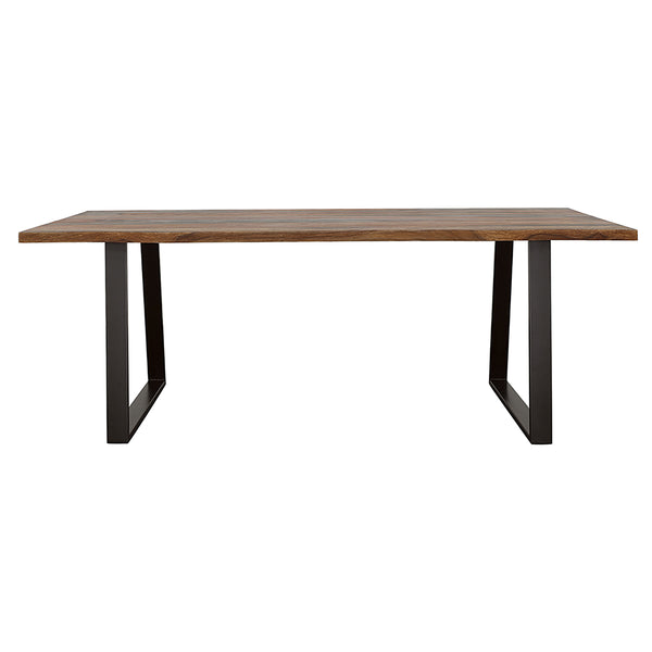 English Elm Wobegon Grey Sheesham Rectangular Dining Table with Live-Edge Wood Top and Metal Angled Sled Legs for Rustic Modern Kitchens and Dining Rooms B062P375995