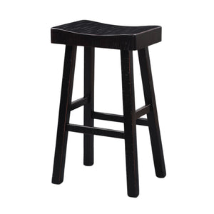 English Elm Traditional 24-inch Solid Wood Stool Set of 2 with Contour Seat, Transitional Dining Accent Seating Pair Black 46 L x 20 W x 10 H B2741P338656