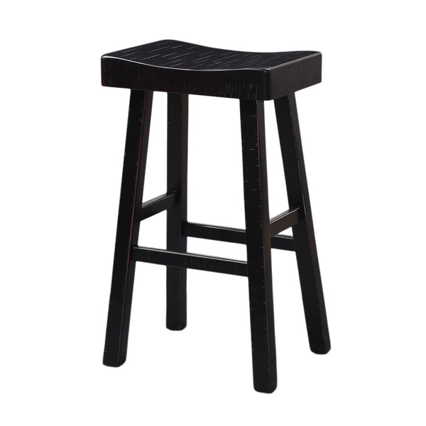 English Elm Traditional 24-inch Solid Wood Stool Set of 2 with Contour Seat, Transitional Dining Accent Seating Pair Black 46 L x 20 W x 10 H B2741P338656