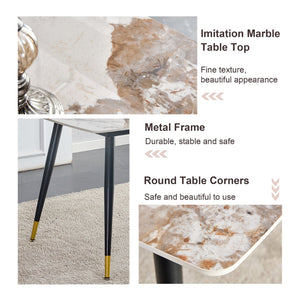 English Elm Table And Chair Set - Elegant 4-Seater Sintered Stone Dining Table With White Pu Chairs For Comfort W1151S04206-GIGA