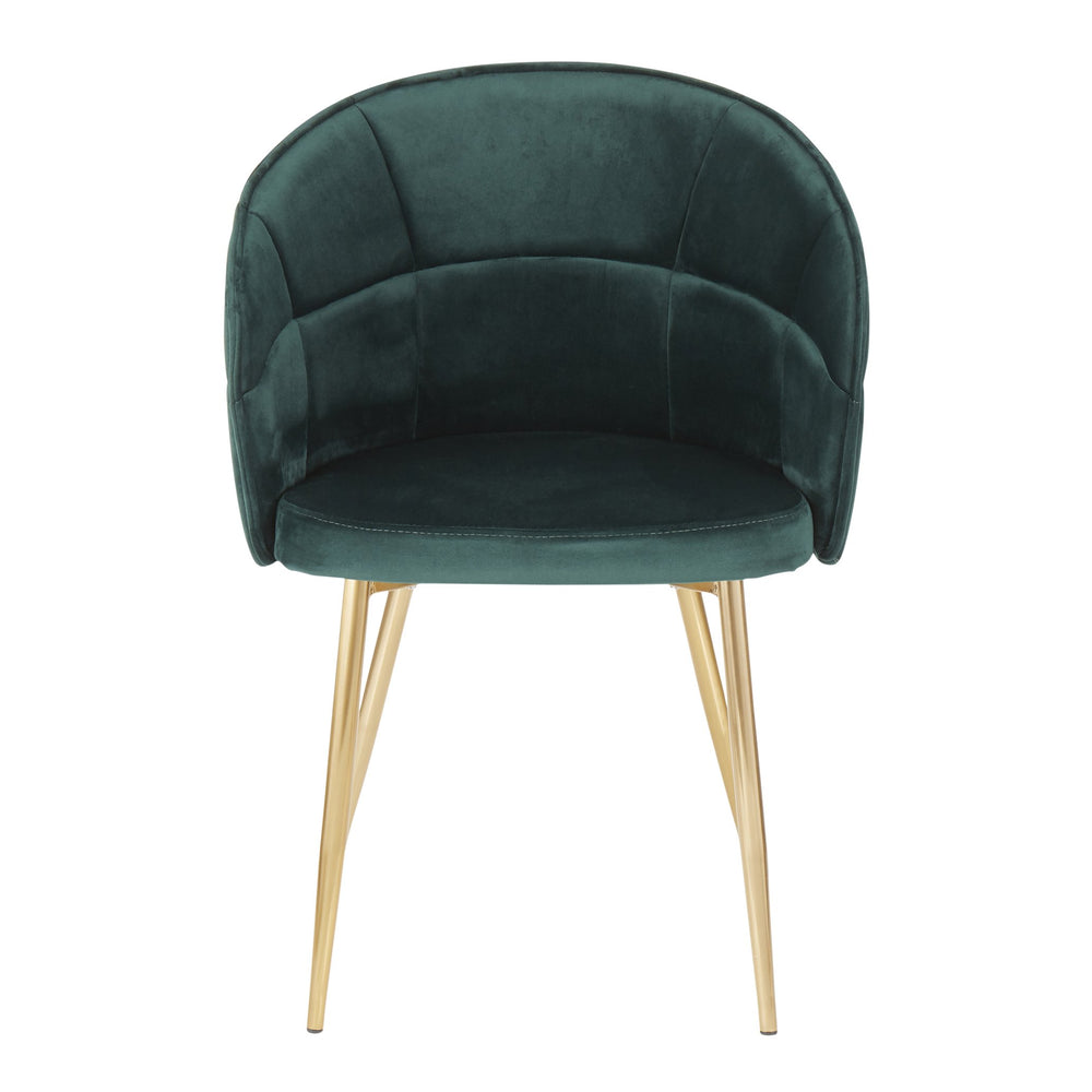 English Elm Lindsey Velvet Dining Chair in Green with Gold Metal Frame — Tufted Bucket Seat, Glam Contemporary Design B202P223587
