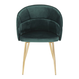English Elm Lindsey Velvet Dining Chair in Green with Gold Metal Frame — Tufted Bucket Seat, Glam Contemporary Design B202P223587