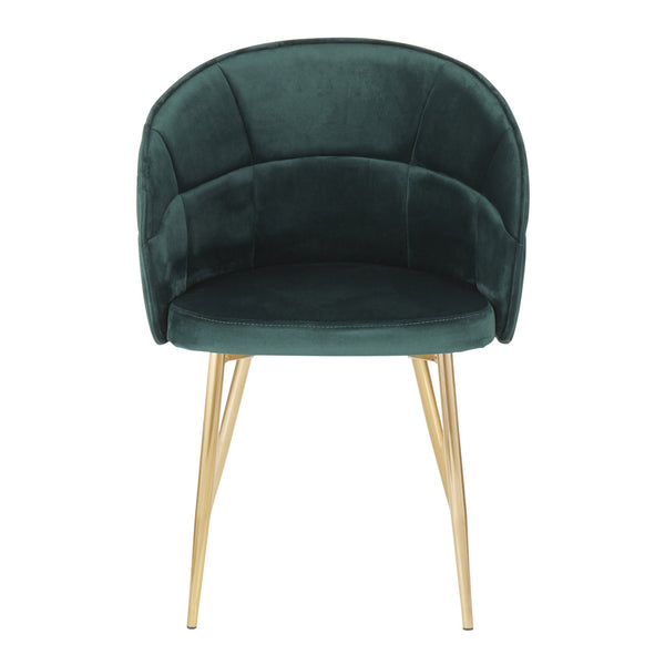 English Elm Lindsey Velvet Dining Chair in Green with Gold Metal Frame — Tufted Bucket Seat, Glam Contemporary Design B202P223587
