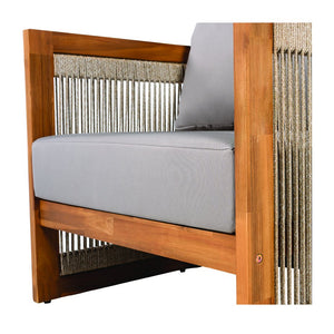 English Elm Christopher Knight Home® - Premium Acacia Wood Outdoor Club Chair With Curved Tub Design, Woven Rope, Water-Resistant Cushions N767P367654E