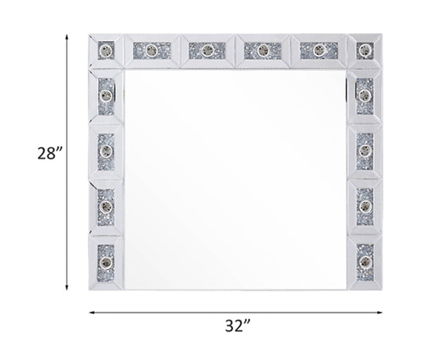 English Elm Noralie Glam Led Wall Mirror with Faux Diamond Frame for Bedroom or Entryway B2726P453786
