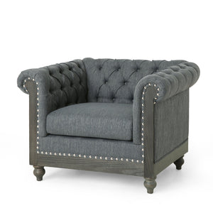 English Elm Christopher Knight Home® - CLUB Club Chair Chesterfield-Inspired Tufted PU Upholstery with Nailhead Trim, Scrolled Arms, Turned Legs Charcoal 39.25 L x 34.25 W x 25 H 72069.00FCHAR