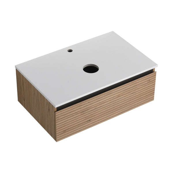English Elm 30'' Floating Wall Mounted Vanity Hand Painted Ceramic Vessel Sink Soft Close Drawer W999S00360