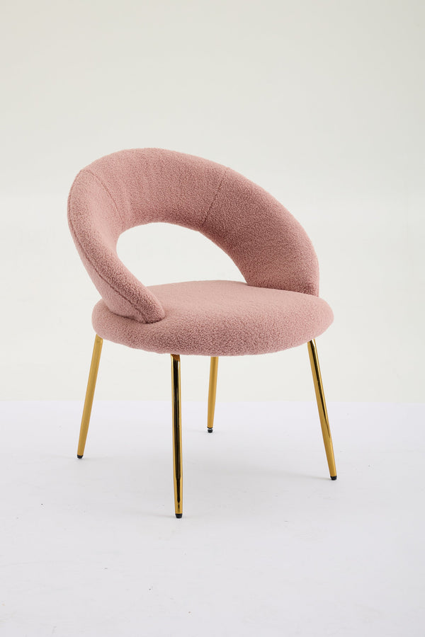English Elm 061-Set Of 1 Plush Pink Teddy Fabric Dining Chair With Gold Legs - Ergonomic Design & Cozy Elegance W527P255486
