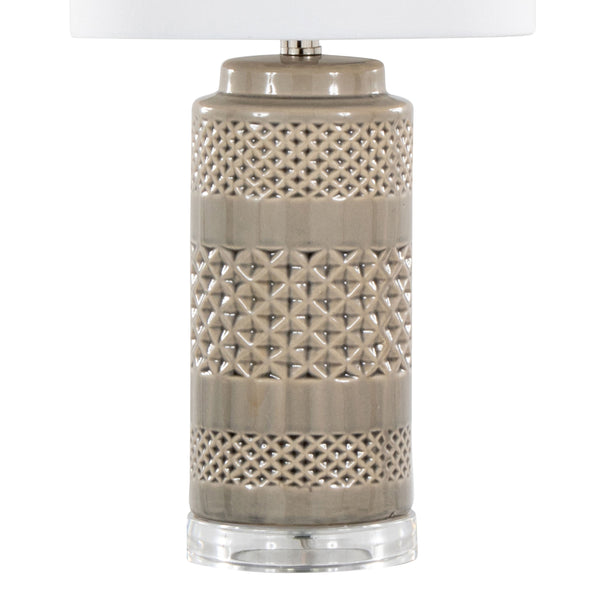 English Elm Casa Elegant 21" Ceramic Table Lamp with Glossy Crackle Finish, Polished Nickel & White Linen Shade Gray B202P224018