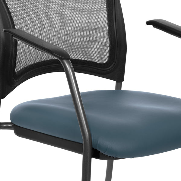 OSP Home Furnishings Progrid Mesh Back Stackable Chair with Titanium Frame for Conference Rooms Blue 86710R-R105
