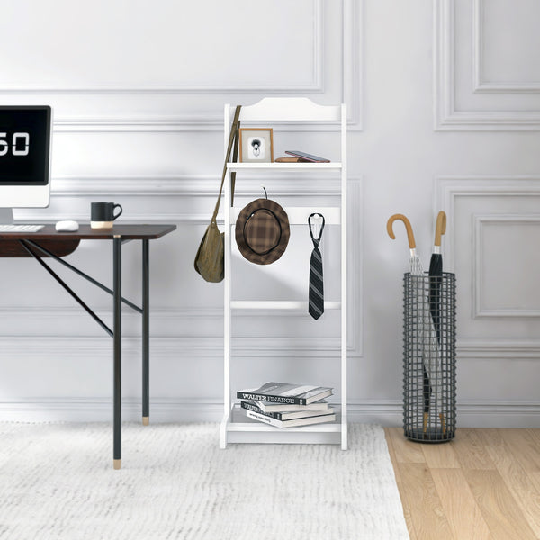 English Elm Accent Wooden Garment Rack Valet with Top Tray & Lidded Jewelry Storage, Compact Nordic Finish Organizer W760P178208