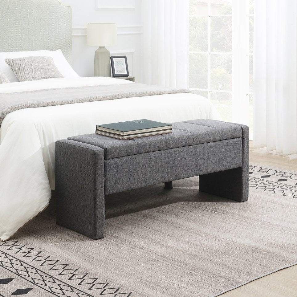 English Elm Modern Upholstered Bed End Bench with Hidden Storage, Linen Seat, Foam Comfort, Multiuse Accent Piece DARK GREY W2671P222552